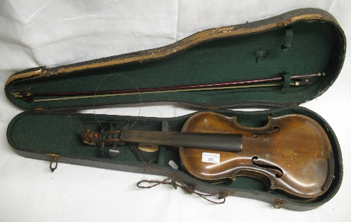 A German Steiner violin, circa 1920`s with two piece medium curl maple back, medium grain spruce top