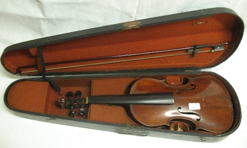 A Maidstone violin, circa 1920 with two piece medium curl maple back and medium grain spruce top,