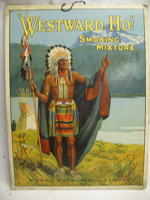 An early 20th Century Wills advertising sign, entitled "Westward Ho!" Smoking mixture, colour