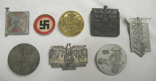 Eight German Third Reich NSDAP day badges, (Tinnies), Kreistag 1939, Dresden 1925 - 35, Paderborn