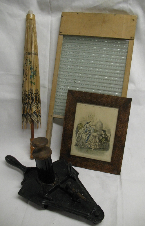 A Follows and Bate Limited patent marmalade cutter, 46cm long, a pine framed and moulded glass