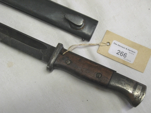 A German model 1884/08 knife bayonet, 25cm fullered steel blade marked cof44 in matching marked