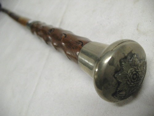 A Prince of Wales Own Regiment walking out cane, with embossed nickel terminal, 91cm long