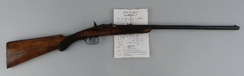 A deactivated Belgian .410 (9mm) single barrel shotgun, with walnut stock, chequered grip and fore-