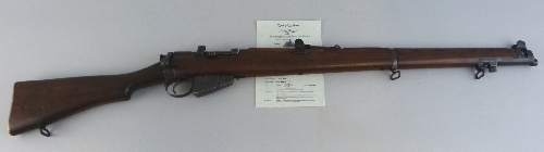 A deactivated BSA Lee Enfield SMLE .303 bolt action rifle, dated 1917, with magazine cut off, no