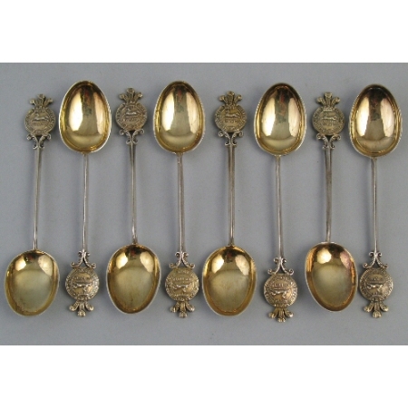 Eight presentation military teaspoons, from The Prince of Wales Own West Yorkshire 6th Battalion,