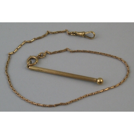 A 9ct gold single Albert, comprising elongated cube links, 13 1/2” long, together with a cigar