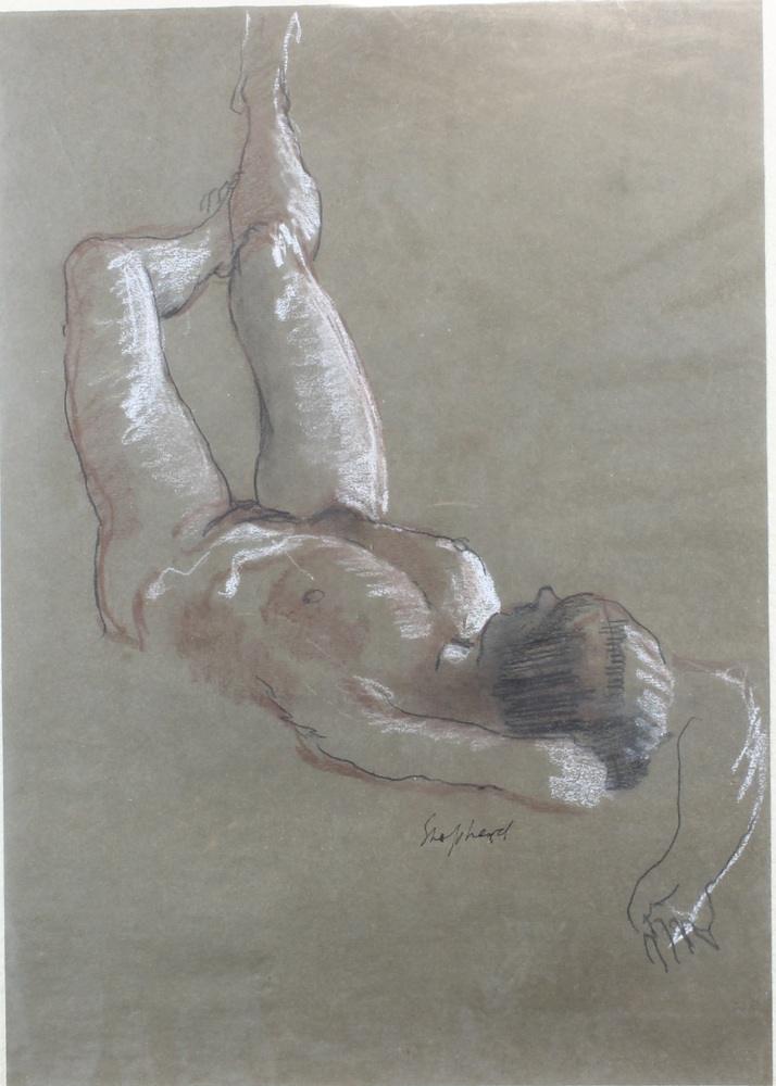 Sam Shepherd, Scottish, 20th Century British School, pencil  charcoal and body colour on paper,