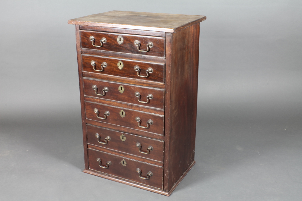 A 19th Century mahogany chest of 6 long drawers with brass  swan neck drop handles 21"w x 32"h x