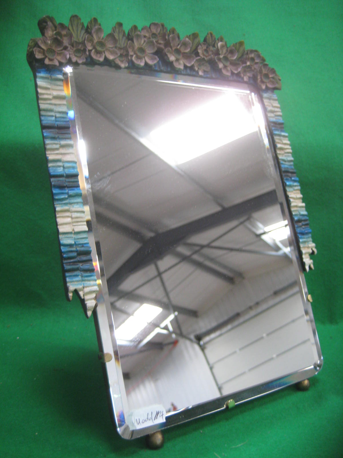 A Barbola floral easel mirror