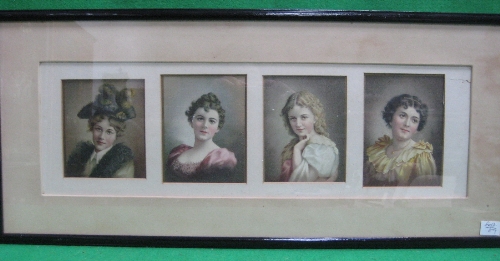 Four framed coloured prints of young ladies