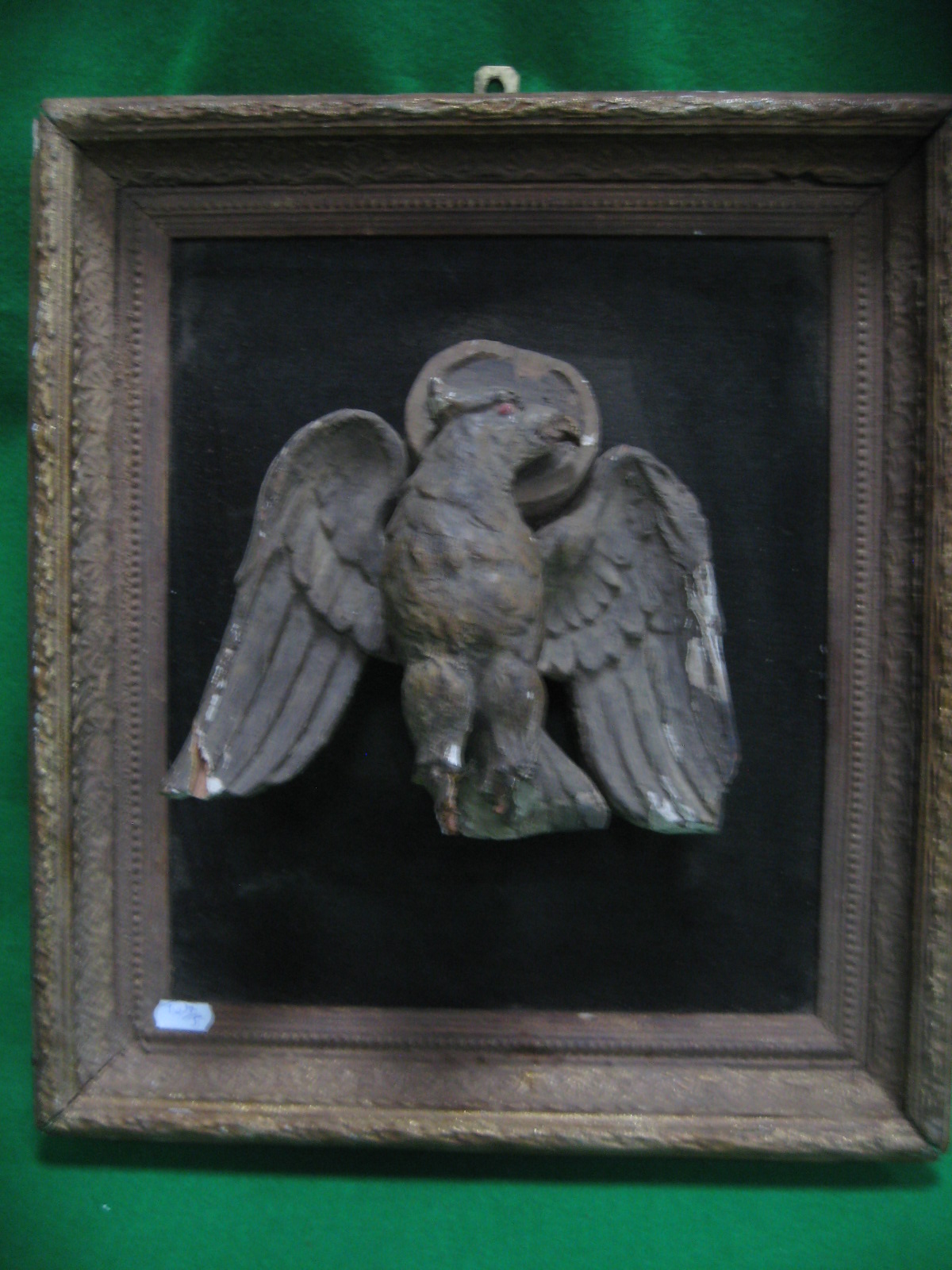 A framed and mounted old gilt eagle