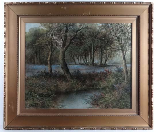 N Boyle XIX-XX Oil on board, a pair Blue bell wood and bridge over river Signed lower 15 1/4 x 19