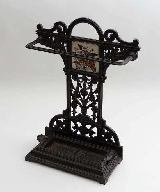 A Victorian ` Coalbrookdale ` ( stamped ) cast iron stick stand numbered 263 and registered Design