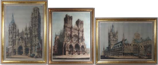 William Monk (1863-1937) 3 x drypoint engravings in colours Rouen and 2 others Each signed in pencil