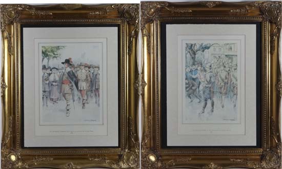 After Gerald C Hudson, (XIX/XX), British, fl 1920s, Two lithographs in gilt swept frames The