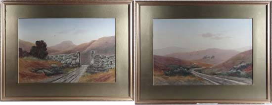 Frank H Hodgess XIX-XX Pair of watercolours ` Nr. Prince Town Dartmoor ` and ` The Old Roadway Nr.