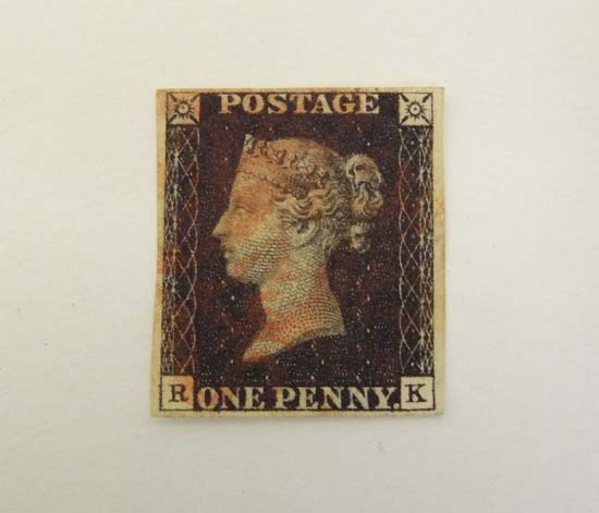 Penny Black Stamp : An 1840 1D Penny Black stamp, 4 margin, with red Maltese Cross.