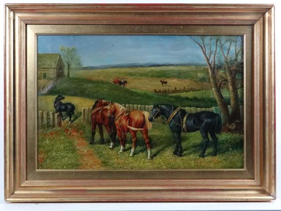 T W Fowell XX Oil on canvas ` Out to Pasture ` Signed. Titled verso 13 x 20"