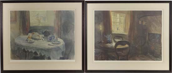 Keith Andrew b.1947 Pair coloured prints ` Candlelight 167/850` & ` Breakfast for One 202/800 `