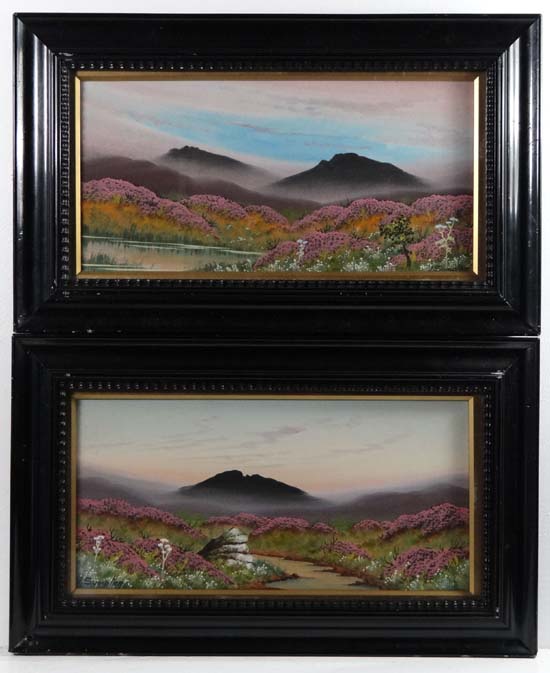 J Sumpter XIX-XX A pair of gouache Heather flowering on the moors Signed lower Each 6 3/4 x 13 1/3"