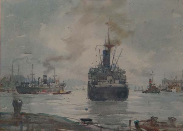 WG Morden c.1960 Watercolour " Thames River Scene " Signed lower left and titled with artists