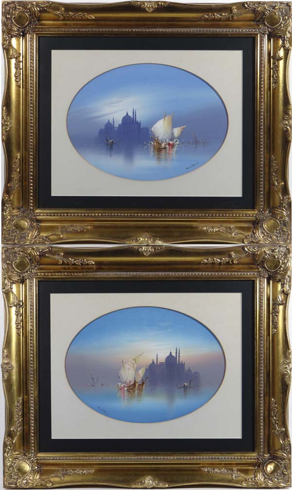 Frank Holmes (XX), Watercolour ovals. a pair, Views of Venice, Each signed lower left, Each 10" x