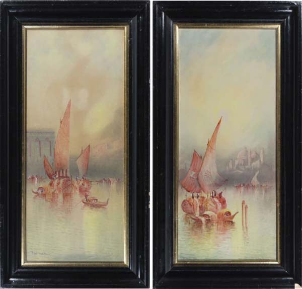 Anton Perique XIX-XX Venetian School Watercolours, a pair ` St. Marks , Venice ` and `Grand