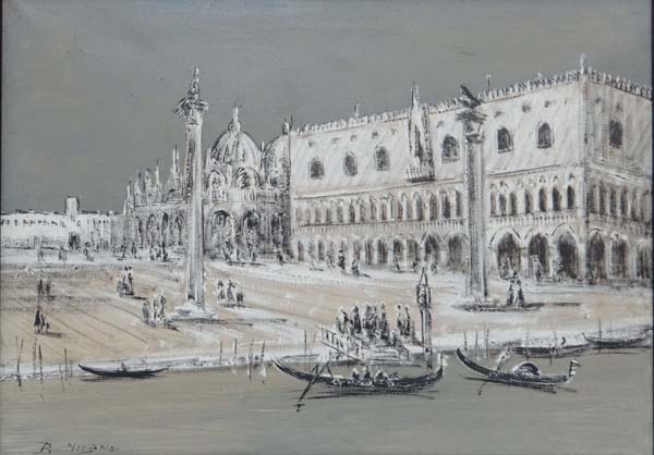 B Milandi XX Venetian School Oil on canvas St Marks Sq Venice Signed lower left 19 1/2 x 27 1/2"