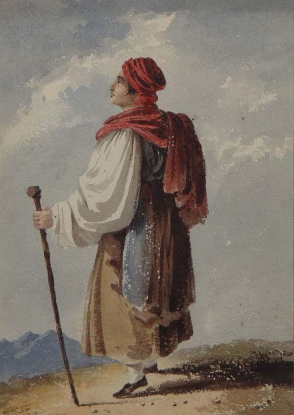 William Page XIX American Watercolour Italian Calabrian figure on a mountainous landscape From folio