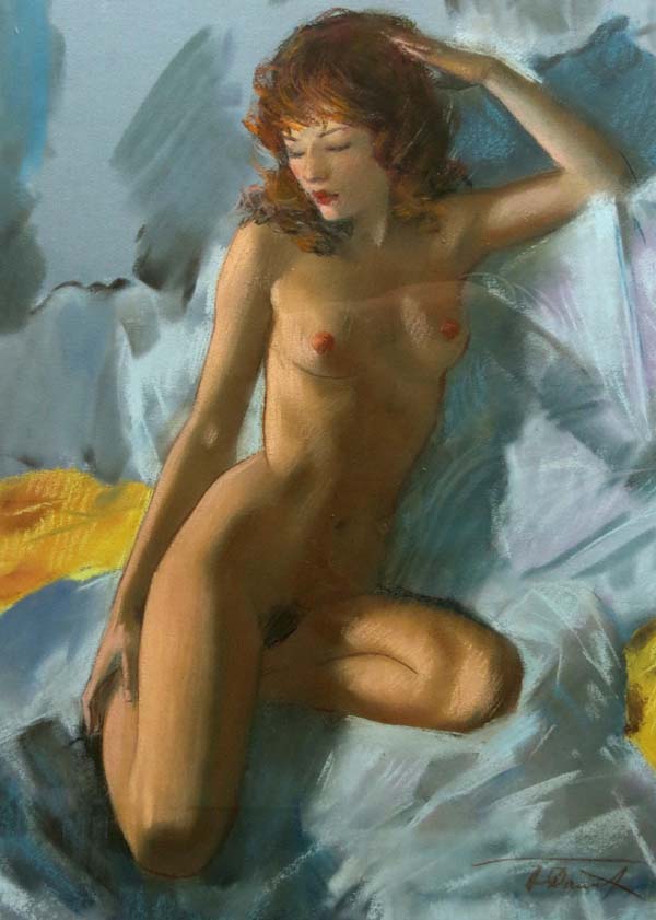 Anatoli Danilov (b.1944), Russian School Pastel on paper ` Nude ` Signed lower-right 17 1/4" x 12