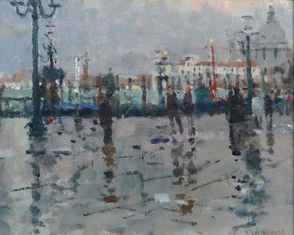 Ken Howard (1932) OBE, RA. Oil on canvas St Marks Square in winter rain, Venice Signed lower right