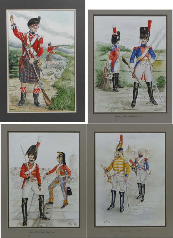 JER `90 Military School 4 watercolours `Trumpeter & Trooper of the Cuirassiers 1809` `Officer &