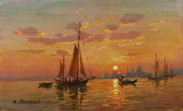 Vladimir Belsky (b.1949), Russian School Oil on canvas ` Across the Bay, Venice ` Signed lower