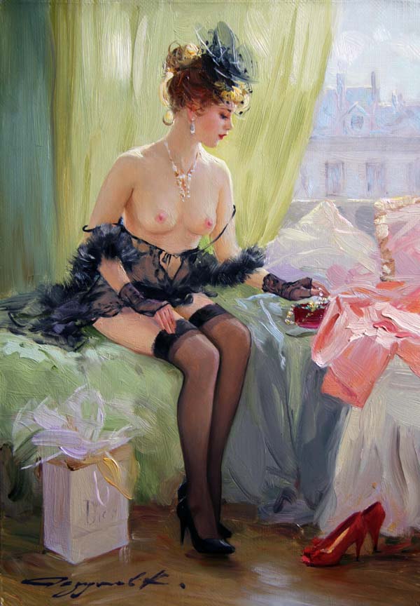 Konstantin Razumov (b.1974), Russian School Oil on canvas ` In the Bedroom ` Signed lower right 10