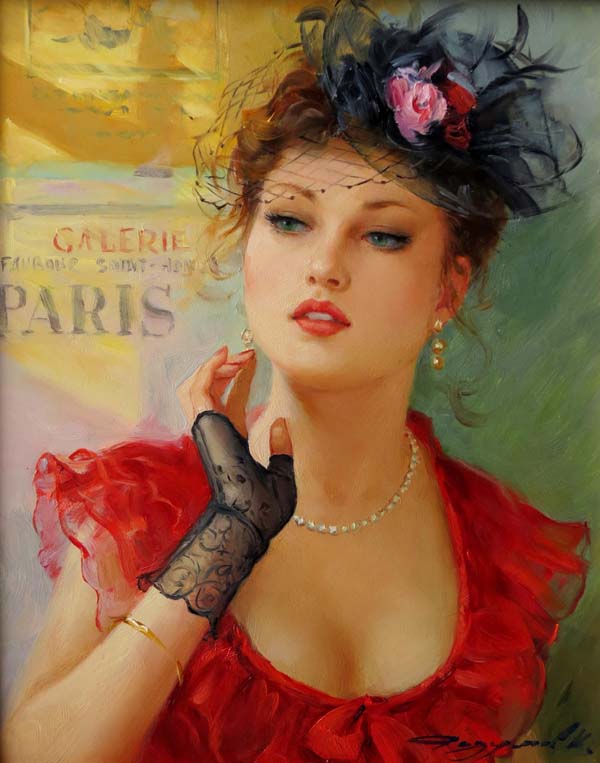 Konstantin Razumov (b.1974), Russian School Oil on canvas "Young lady on a Parisian terrace"