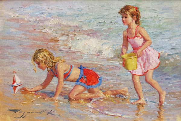 Konstantin Razumov (b.1974), Russian School Oil on canvas ` Sunday at the beach ` Signed lower