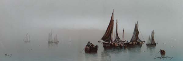 Garman Morris ( pseudonym Avondale, fl.1880-1920) Watercolour " Morning " Sailing boats at anchor