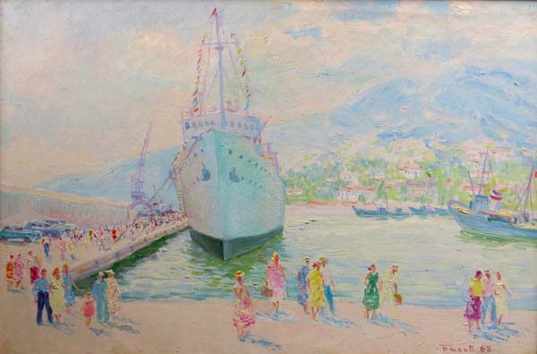 Alexandrovitch Yakov Basov (1914-1986), Russian School Oil on canvas " Arrival of the ship " 1962