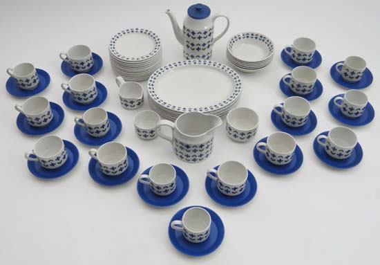 A mid 20thC retro teaset / part dinner service by Midwinter in Roselle pattern comprising teacups