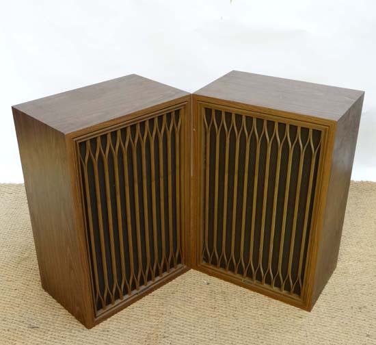 Vintage Retro : a pair of Kenwood KL-777D speakers with Gothic style lattice decoration to front