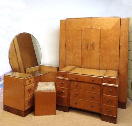 Vintage Retro : a superb Art Deco Birdseye maple bedroom suite comprising of a Dressing Table and