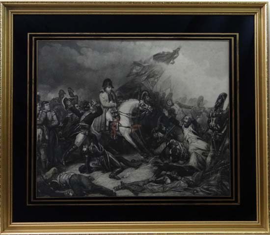 After Karl K. STUEBEN (1788-1856) Monochrome print ` Napoleon at Waterloo` In a vere eglomise