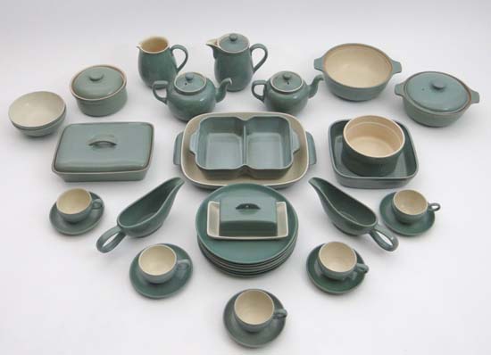 A mid 20thC retro dinner service by Denby comprising teapots, coffee pot, cups and saucers,