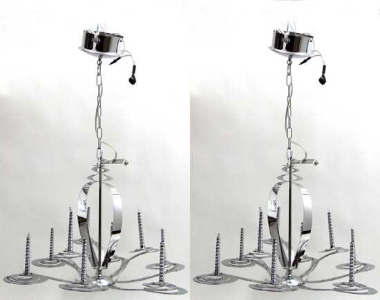 DAR pair of Pendant Lights : a pair of contemporary electric pendant 9 branch steel candelabra,