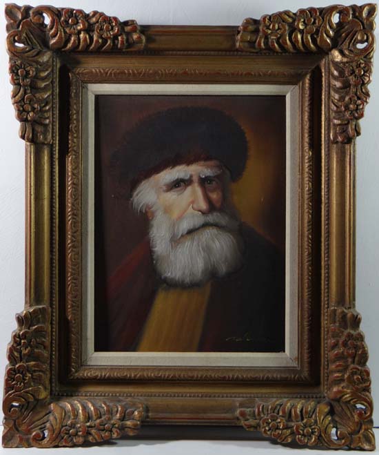 Indistinctly signed Russian School XX Oil on canvas Portrait of an elderly Cossack Signed lower