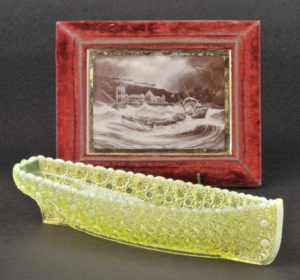 * “Grace Darling” - Commemorative Glass Lifeboat. A vaseline green-moulded glass ornamental model of