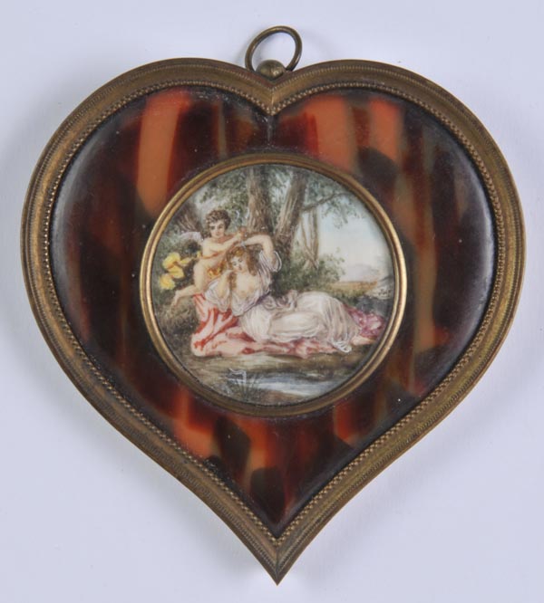 *Miniatures. Goddess and a putto in a landscape, late Victorian, circular watercolour on ivory,