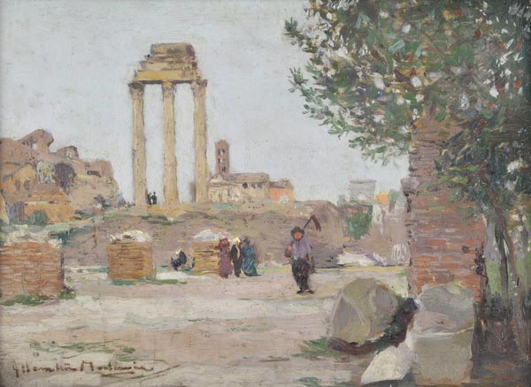 *Mackenzie (James Hamilton, A.R.S.A., A.R.E., 1875-1926). “Campo Vaccino, Rome”, oil on panel,