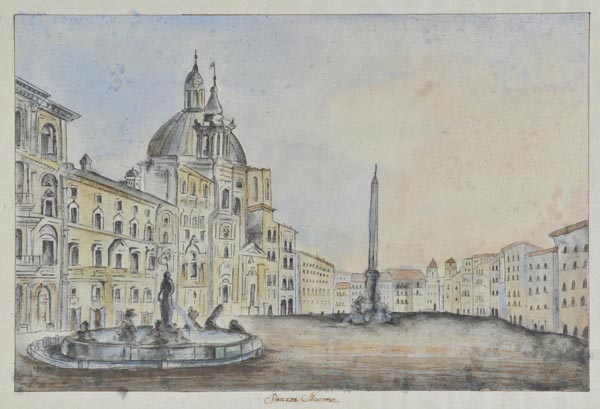 *Rome. “Piazza Navona”, early 20th c., pen & ink, black chalk, and watercolour, on laid paper,